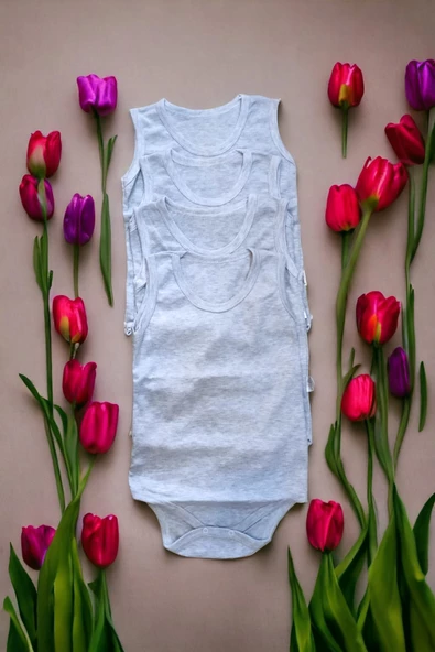Bebek Basic Ribana Bisiklet Yaka 4lü Atlet Body -Gri ürün görseli 1