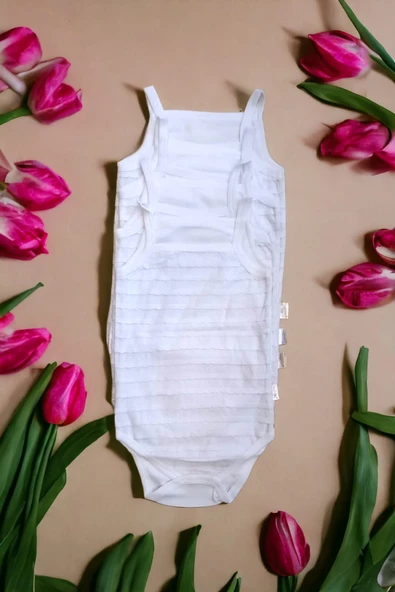 Kız Bebek Fırfırlı İp Askılı Zıbın Body 4 lü Beyaz ürün görseli 1