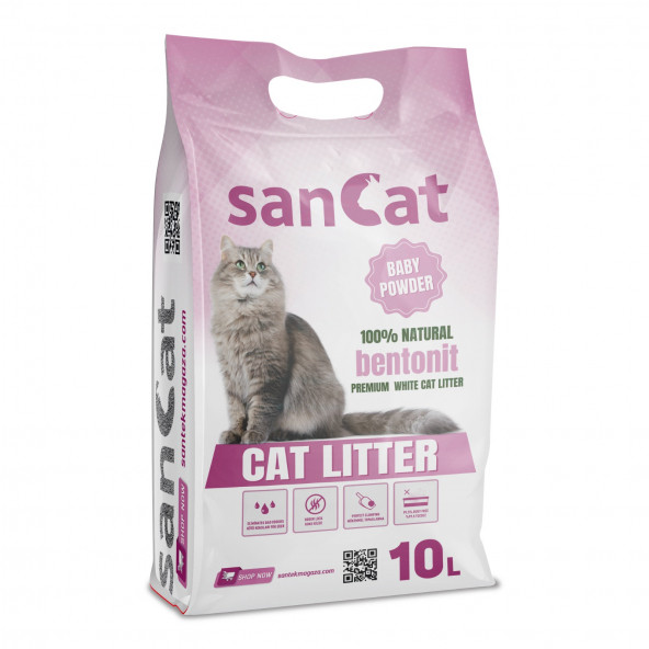 SANCAT Bebek Pudrası Kokulu Premium Beyaz Kedi Kumu 10 Lt. ürün görseli 1
