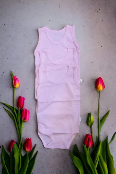 Bebek Basic Ribana Bisiklet Yaka Fitilli 3lü Atlet Body -Pembe ürün görseli 1