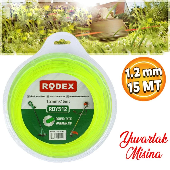 Rodex RDY512 Misina Motorlu Tırpan Yuvarlak Misina 1.2 mm 15 Metre Çim Ot Biçme Teli ürün görseli 1