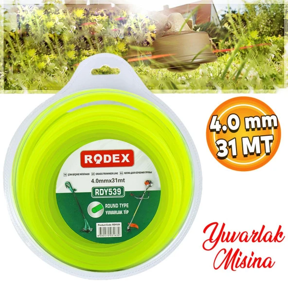 Rodex RDY539 Misina Motorlu Tırpan Yuvarlak Misina 4 mm 31 Metre Çim Ot Biçme Teli ürün görseli 1
