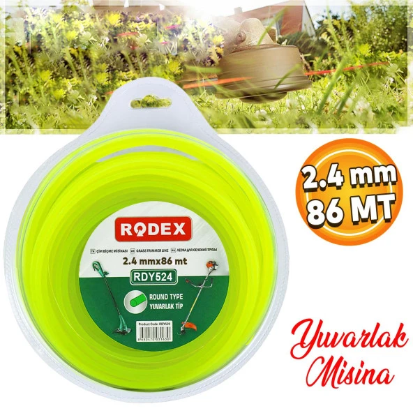 Rodex RDY524 Misina Motorlu Tırpan Yuvarlak Misina 2.4 mm 86 Metre Çim Ot Biçme Teli ürün görseli 1