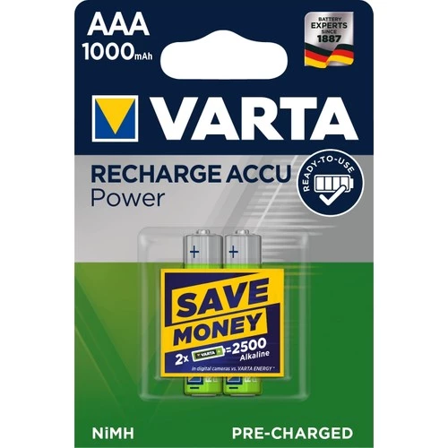 VARTA NI-MH 1.2 VOLT - 1000 MAH HR03 AAA ŞARJLI 2Lİ İNCE KALEM PİL ürün görseli 1