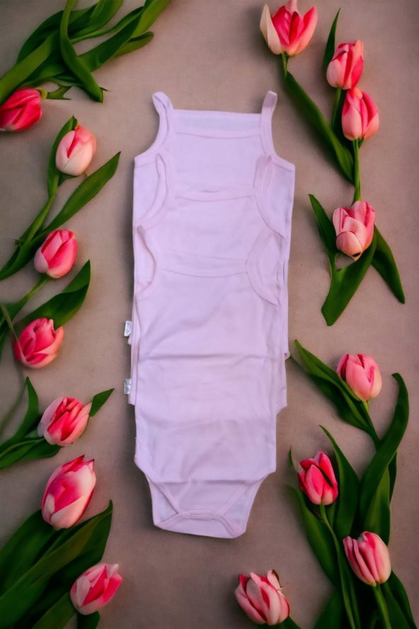 Kız Bebek İp Askılı Zıbın Body 3 lü Pembe ürün görseli 1