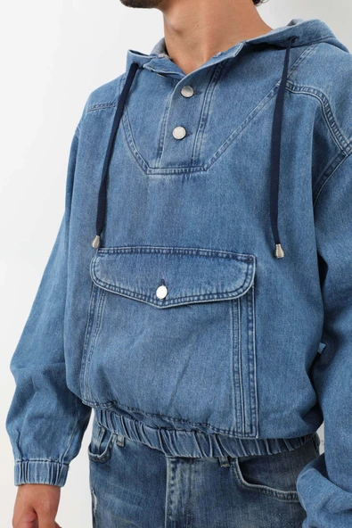 Erkek Jean Sweatshirt Mavi - Resim 7