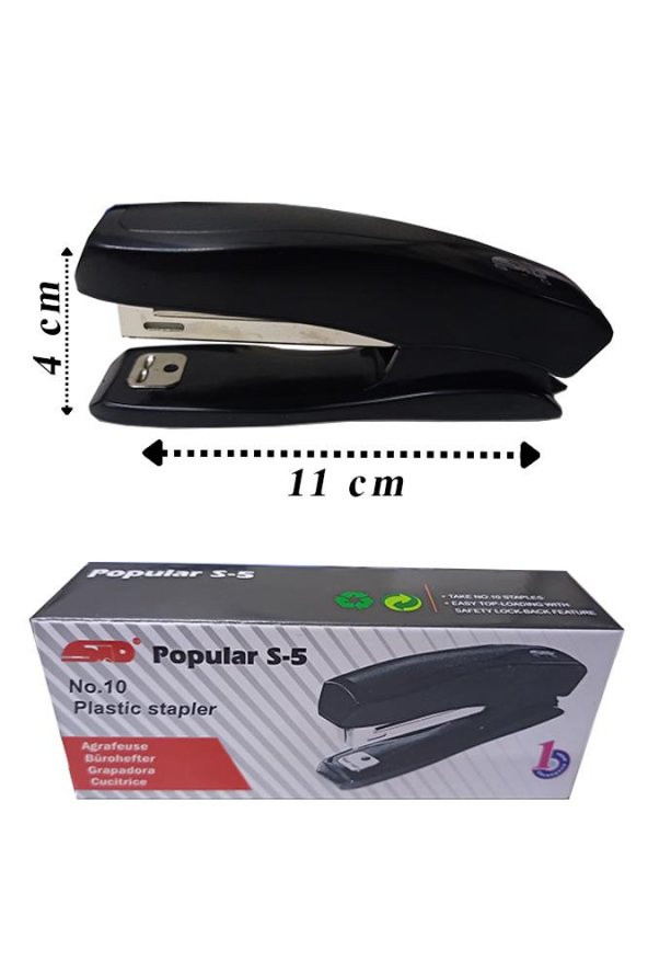 Zımba Makinesi Siyah S-5 Stapler No:10 1 Adet Küçük Zımba Makinası 10-15 Sayfa Ofis Büro Okul Öğrenci Küçük Boy ürün görseli 1