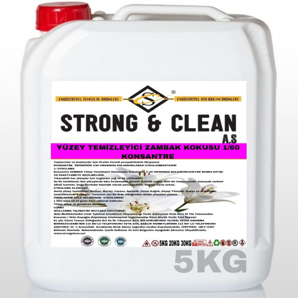 YÜZEY TEMİZLEYİCİ KONSANTRE 1/60 ZAMBAK KOKULU 5KG ürün görseli 1