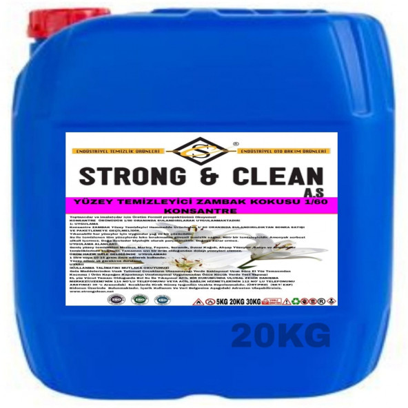 YÜZEY TEMİZLEYİCİ KONSANTRE 1/60 ZAMBAK KOKULU 20KG ürün görseli 1