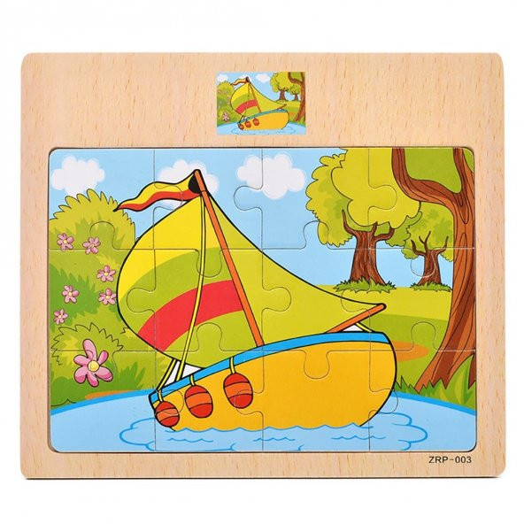 Hayal Sepeti YELKENLİ resimli Ahşap Çocuk Puzzle 12 Parça 15x17cm ürün görseli 1
