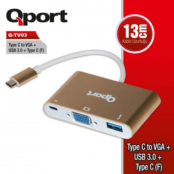 Q-TV03 Q-TV03 TYPE-C TO VGA+USB 3.0+TYPE-C (F) 1920*1080P ÇEVİRİCİ CONVERTER ürün görseli 1