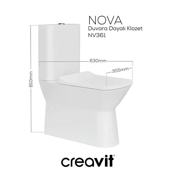 Creavit Nova Kanalsız Beyaz Duvara Sıfır Klozet Takımı NV361, Creavit Lara Yavaş Kapak ürün görseli 1