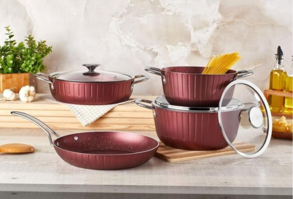 Remetta Granit Delüx 7 Parça Tencere Takımı-Bordo ürün görseli 1