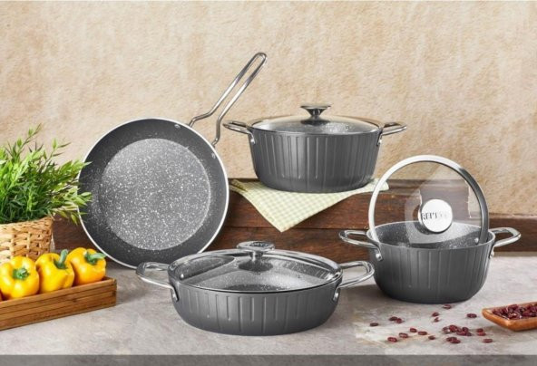 Remetta Granit Delüx 7 Parça Tencere Takımı-Gri ürün görseli 1