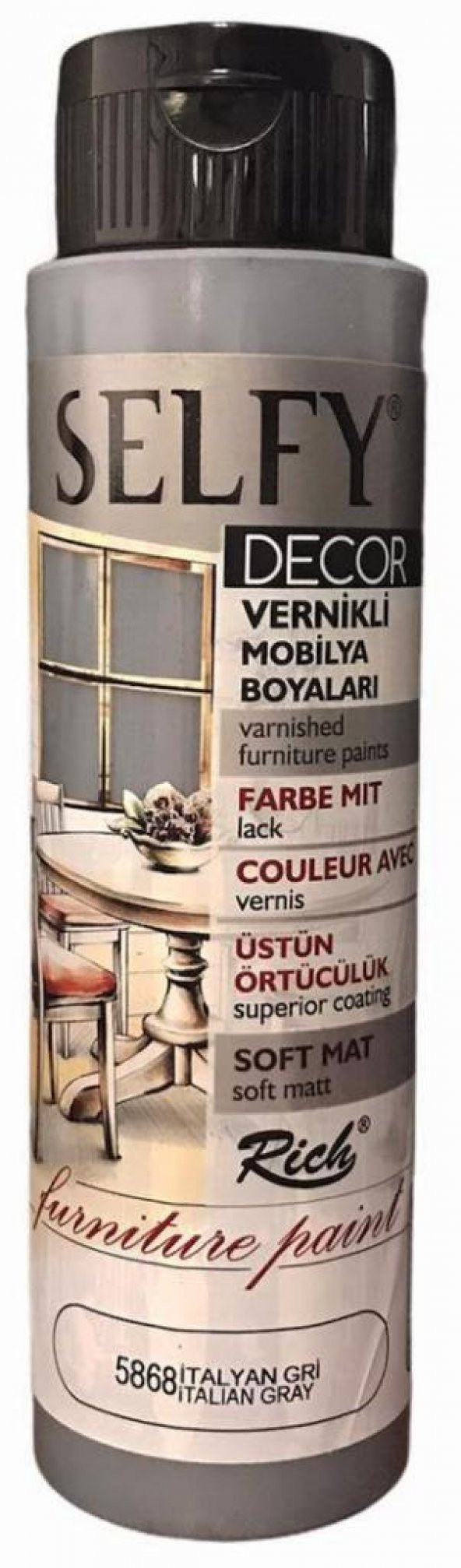 Rich Selfy Decor Vernikli Boya 500cc İtalyan Gri 5868 ürün görseli 1