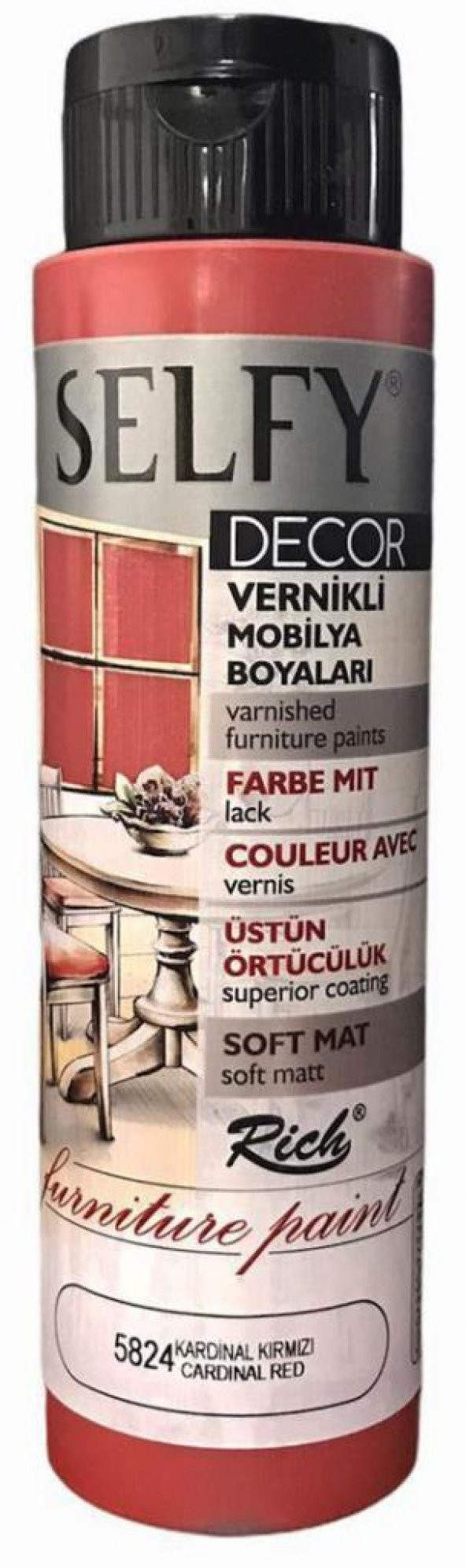 Rich Selfy Decor Vernikli Boya 500cc Kardinal Kırmızı 5824 ürün görseli 1