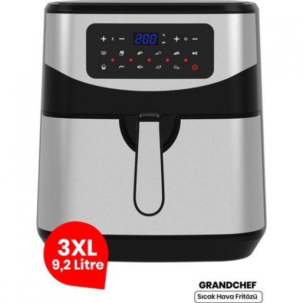 GOLDMASTER GM-7497 GRANDCHEF 9.2 LİTRE INOX GENİŞ HAZNELİ 3XL DOKUNMATİK 10 ÖN AYARLI AİRFRYER SICAK HAVA FRİTÖZÜ ürün görseli 1