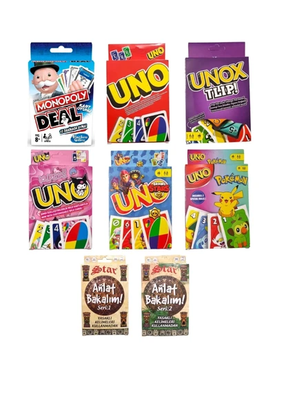 Uno+Unox Tlip+Monopoly+Kuromi+Brawl Stars+Pokemon Oyun Kartları + Anlat Bakalım Seri 1 ve 2 ürün görseli 1