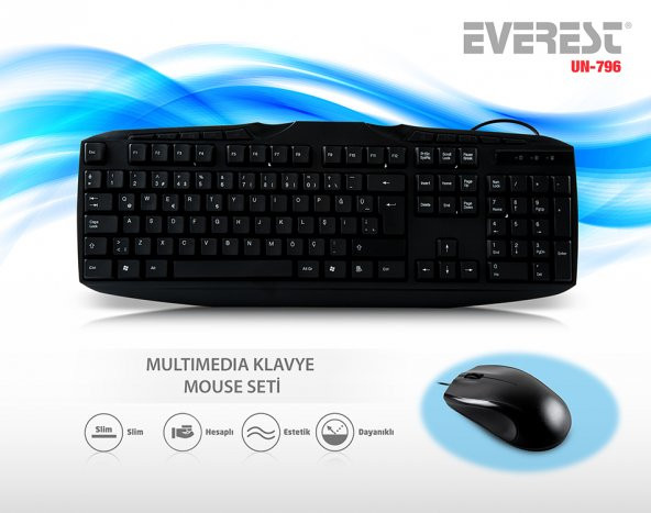 UN-796 Q TR MM KLAVYE + OPTIK MOUSE SET SIYAH USB ürün görseli 1