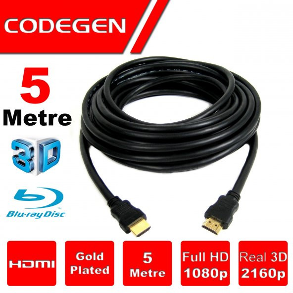 CODEGEN CPS50 5 Metre HDMI v1.4 5 mt, 3D, Ag Destekli, Altin Uçlu HDMI Kablo ürün görseli 1