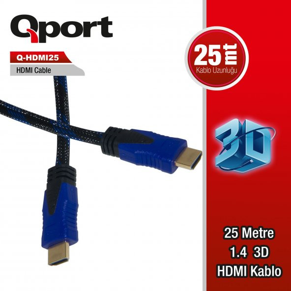 Q-HDMI25 to HDMI25 1.4 3D 25 METRE ALTIN UÇLU KABLO Q-HDMI25 ürün görseli 1