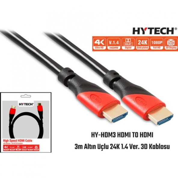 HDMI TO HDMI 3m Altın Uçlu 24K 1.4 Ver. 3D Kablosu HY-HDM3 ürün görseli 1