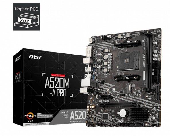 A520M-A PRO AM4 DDR4 4600 (OC) DVI HDMI M.2 USB3.2 mATX ürün görseli 1