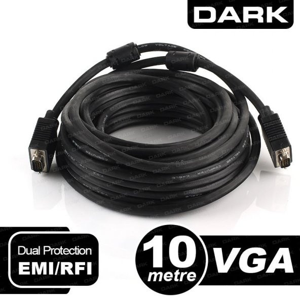 DARK DK-CB-VGAL1000 10M FERRIT CORE EMI/RFI FILTRELI VGA GORUNTU KABLO ürün görseli 1