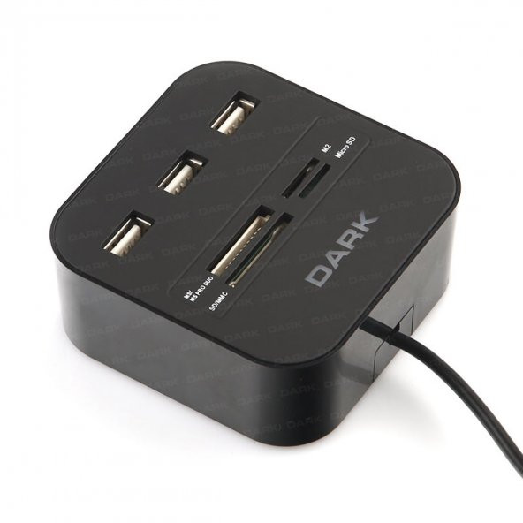 DARK DK-AC-UCR202 USB 2.0 Multi Kart Okuyucu + 3 x USB 2.0 HUB Siyah ürün görseli 1
