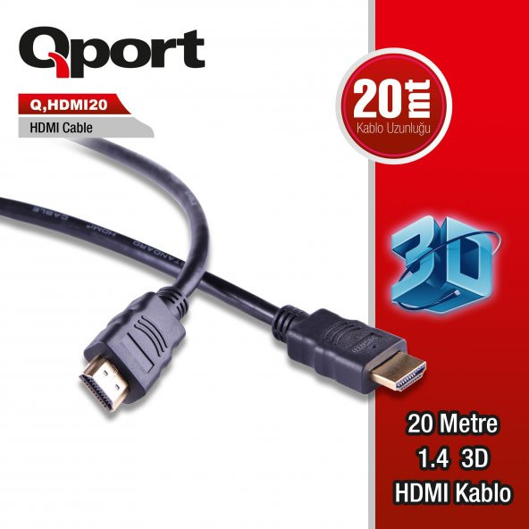 QPORT Q-HDMI20 Q-HDMI20 to HDMI20 1.4 3D 20 METRE ALTIN UÇLU KABLO ürün görseli 1