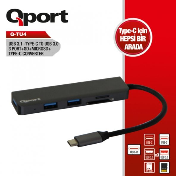 Q-TU4 Type-C To Usb 3x3.0port+Type-C (F) Çev ürün görseli 1