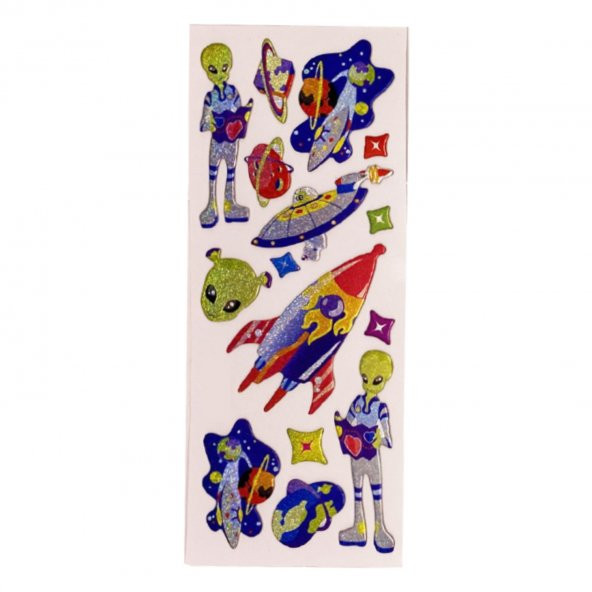 Sticker Kabartmalı Stiker Defter, Planlayıcı Etiket Uzaylı ve roket (cb429) 16x7 cm ürün görseli 1