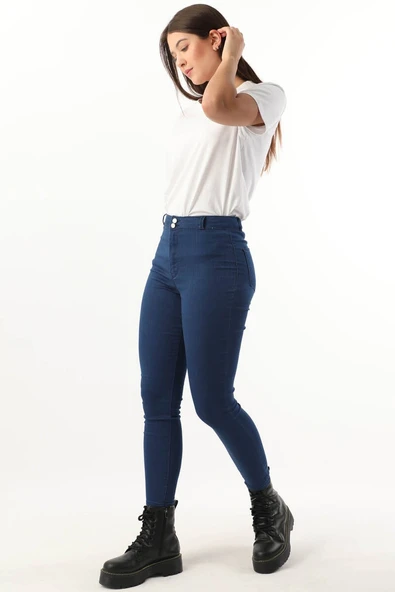 Kadın Yüksek Bel Mavi Skinny Fit Jean Pantolon ürün görseli 1
