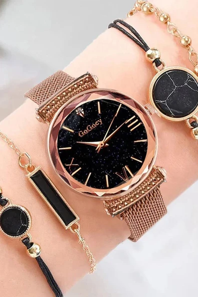 Kadın Kol Saati Lüks Moda Şık Trend Set Saat Rose Gold Hasır ürün görseli 1