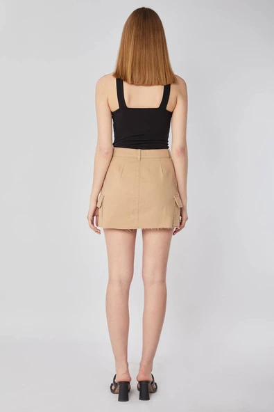 Kadın Kargo Cepli Jean Etek Camel - Resim 4