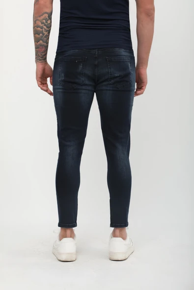 Erkek Skinny Fit  Destroy Lacivert - Resim 8