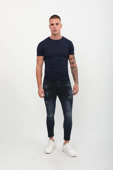 Erkek Skinny Fit  Destroy Lacivert ürün görseli 1