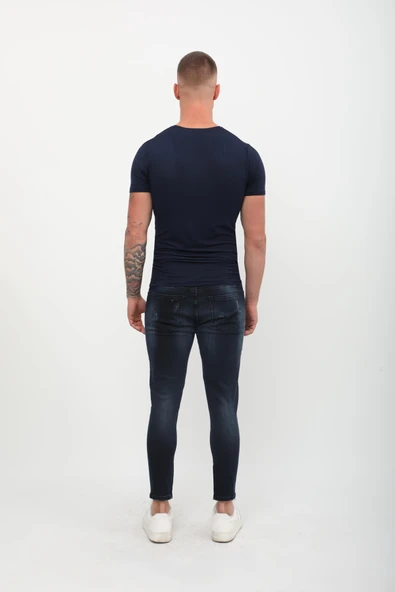 Erkek Skinny Fit  Destroy Lacivert - Resim 6