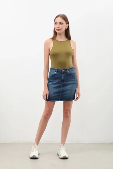 Kadın Koyu Mavi Mini Jean Etek ürün görseli 1