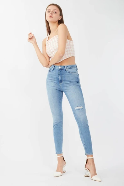 Kadın Mavi Süper Skinny Fit Jean Pantolon ürün görseli 1
