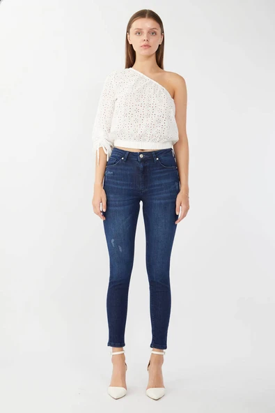 Kadın Skinny Fit Esnek Pantolon Koyu Mavi ürün görseli 1