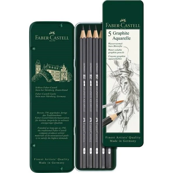 Faber Castell Graphite Aquarelle Suda Çözünür Çizim Kalemi 5li Metal Kutu ürün görseli 1