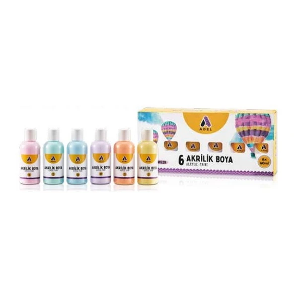 Adel Akrilik Boya Pastel Renkler 6 Renk x 60 ml ürün görseli 1