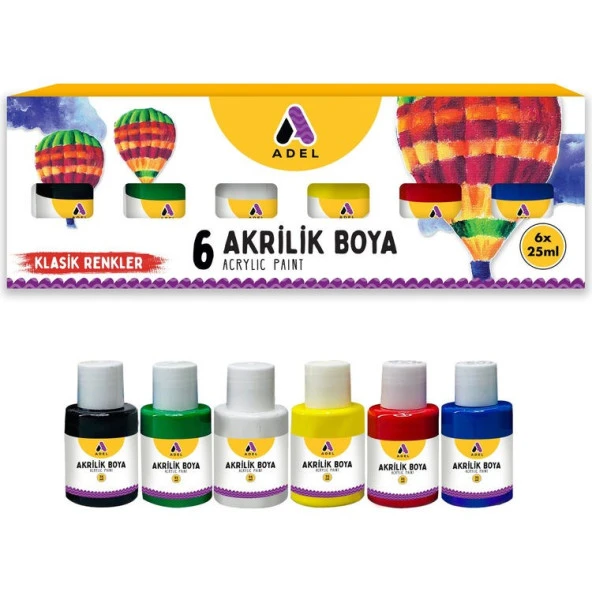 Adel Akrilik Boya Klasik Renkler 6 Renk x 25 ml ürün görseli 1