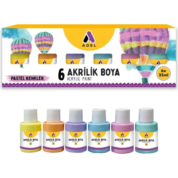 Adel Akrilik Boya Pastel Renkler 6 Renk x 25 ml ürün görseli 1