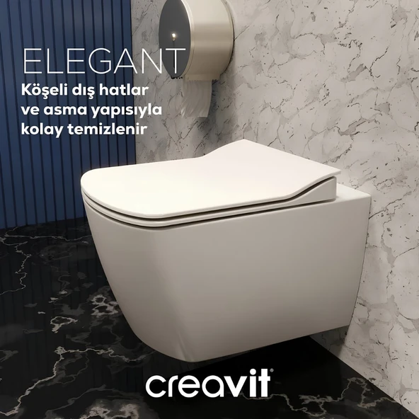 Creavit Elegant Kanalsız Beyaz Asma Klozet EG321, Creavit Elegant Yavaş Kapak ürün görseli 1