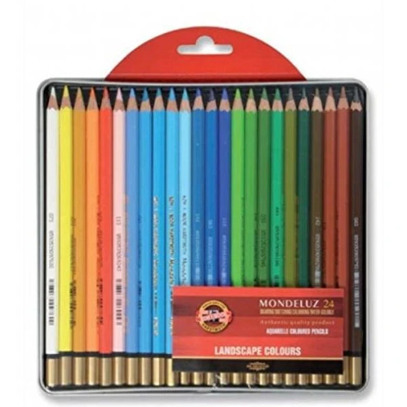 Koh-i Noor Mondeluz Aquarell Boya Kalemi 24 Renk MANZARA TONLARI Metal Kutu ürün görseli 1