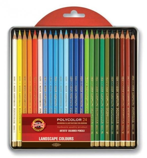 Koh-i Noor Polycolor Artist Kuru Boya Kalemi 24 Renk MANZARA TONLARI Metal Kutu ürün görseli 1