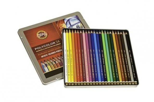 Koh-i Noor Polycolor Artist Kuru Boya Kalemi 24 Renk Metal Kutu ürün görseli 1