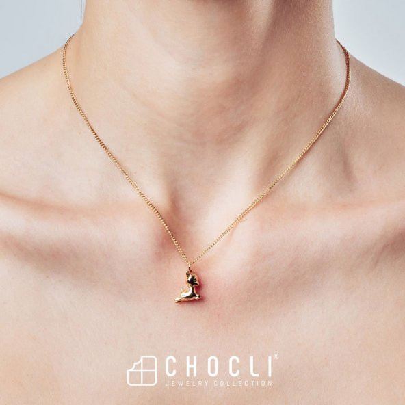 Chocli 18 Ayar Altın Kaplama Geyik Kolye - Resim 8